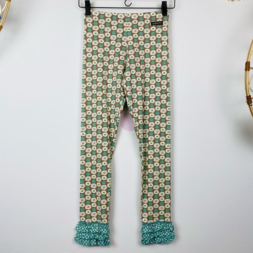 MATILDA JANE Blue and Cream Motif Ruffle Leggings Sz 12 NWT